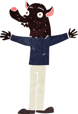 Bir insan tarafından çizilmiş karikatür dostu kurt adam.