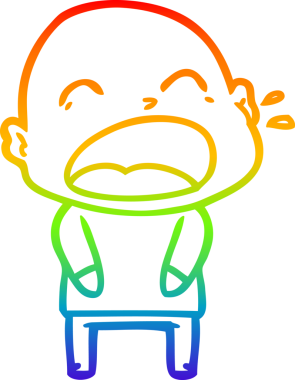 Gökkuşağı gradyan çizgi çizimi. Bir insan tarafından çizilmiş kel adam diye bağıran çizgi film.