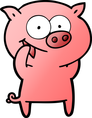 Bir insan tarafından çizilmiş neşeli domuz çizgi filmi.