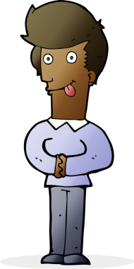 Çizgi filmci bir insan tarafından çizilmiş dili dışarı çıkarıyor.