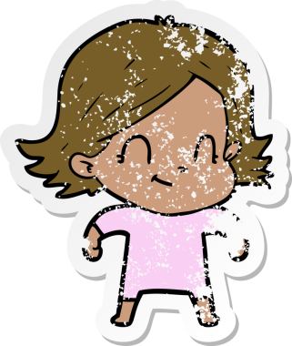 Bir insan tarafından çizilmiş, karikatür dostu bir kızın sıkıntılı çıkartması.