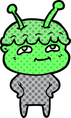 Bir insan tarafından çizilmiş dost canlısı çizgi film uzay adamı.