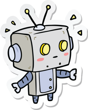 Bir insan tarafından çizilmiş robot karikatür çıkartması.