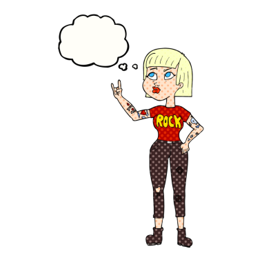 Bir insan tarafından çizilmiş serbest çizim baloncuklu rock kızı.