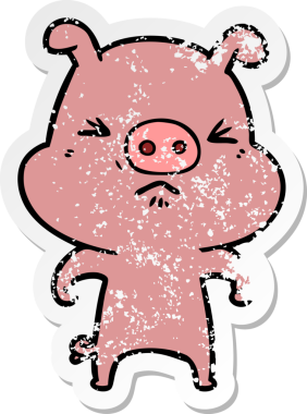 Bir insan tarafından çizilmiş kızgın bir domuzun sıkıntılı çıkartması.