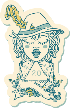 Retro Dövme Tarzı Elf Ozanı Bir insan tarafından çizilmiş doğal yirmi zar atışıyla