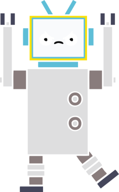 Bir insan tarafından çizilmiş düz renkli bir robot karikatürü