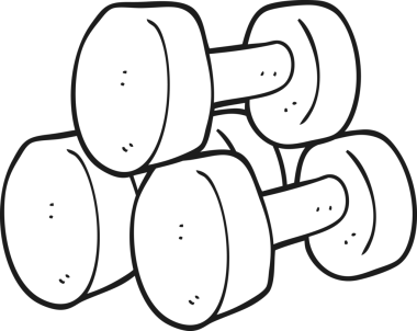 Bir insan tarafından çizilmiş siyah beyaz halterler.