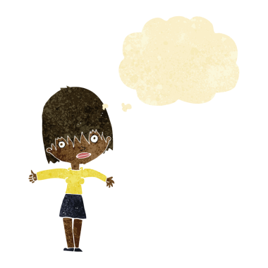 Bir insan tarafından çizilmiş düşünce baloncuğu olan meraklı bir kadın.