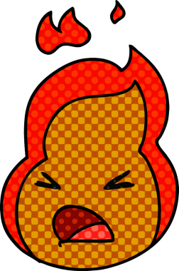 Çizgi film illüstrasyonu Kawaii Bir insan tarafından çizilmiş sevimli ateş alevi