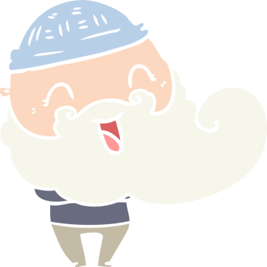 Bir insan tarafından çizilmiş sakallı ve kış şapkalı mutlu bir adam.