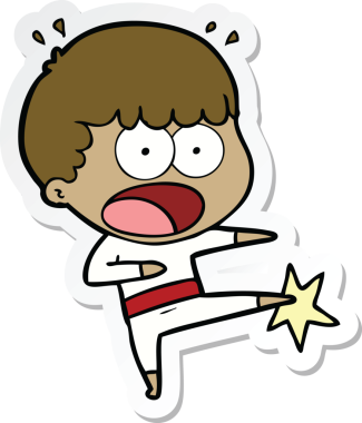 Bir insan tarafından çizilmiş karateci çocuk etiketi.