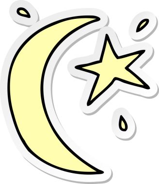 El çizimi Ay karikatürü ve bir insan tarafından çizilmiş bir yıldız.