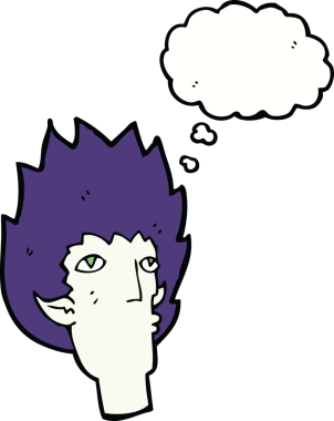 Bir insan tarafından çizilmiş düşünce baloncuklu vampir yüzü.