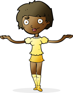 Çizgi filmdeki kadın bir insan tarafından çekilen kollarını açıyor.