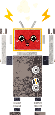 Bir insan tarafından çizilmiş mutlu bir robotun retro çizim tarzı karikatürü