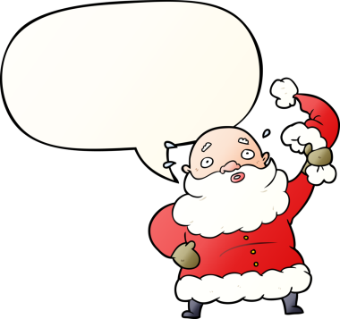 Çizgi film Noel Baba şapkasını konuşma baloncuğuyla bir insan tarafından çizilmiş gibi sallıyor.