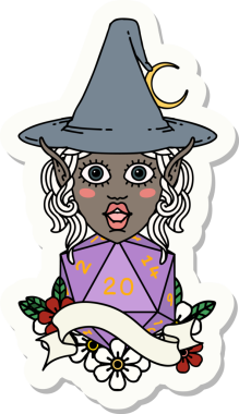 Bir insan tarafından çizilmiş doğal yirmi zarlı elf büyücü karakterinin çıkartması.