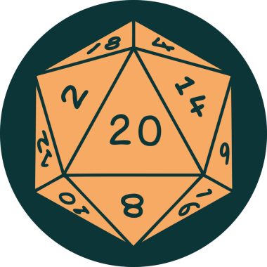 Bir insan tarafından çizilmiş doğal 20 D20 zar simgesi