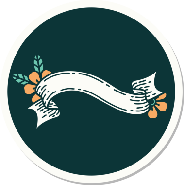 Geleneksel dövme stili bir pankart ve insan tarafından çizilmiş çiçekler.