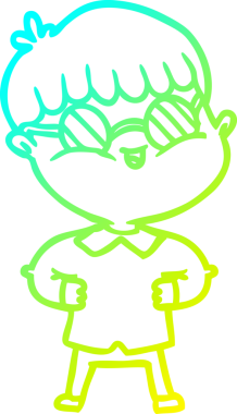 Bir insan tarafından çizilmiş gözlük takan çizgi film çocuğu çizimi.