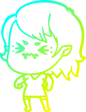 Bir insan tarafından çizilmiş, soğuk gradyan çizgi film karakteri bir vampir kız.