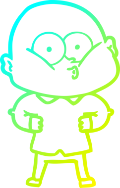 Bir insan tarafından çizilmiş, kel bir adamın soğuk çizgi çizimi.