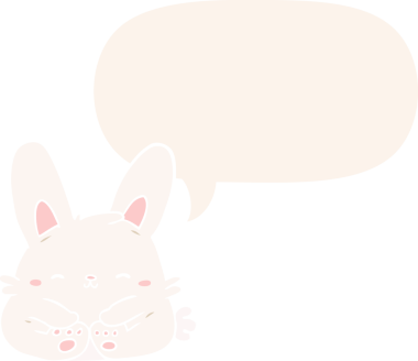 Bir insan tarafından çizilmiş konuşma baloncuğu olan sevimli çizgi film tavşanı.