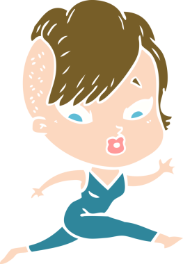 Düz renkli çizgi film bir insan tarafından çizilmiş kızı şaşırttı.