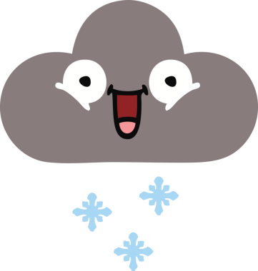 Bir insan tarafından çizilen fırtına kar bulutunun düz renkli retro karikatürü