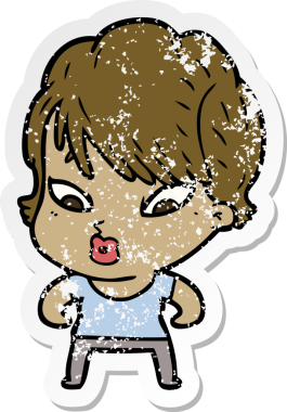 Bir insan tarafından çizilmiş karikatür bir kadının sıkıntılı çıkartması.