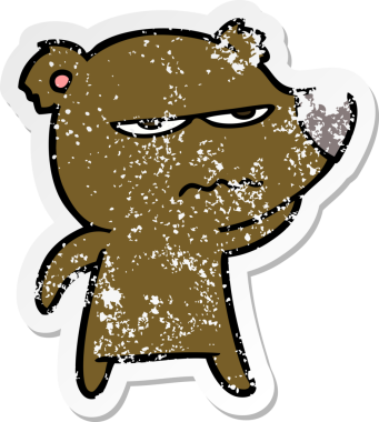 Bir insan tarafından çizilmiş kızgın bir ayı çizgi filminin sıkıntılı çıkartması.