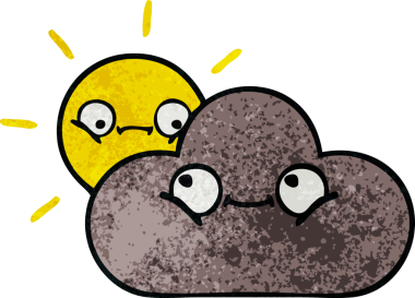 Bir fırtına bulutunun retro grunge dokusu ve bir insan tarafından çizilmiş güneş.