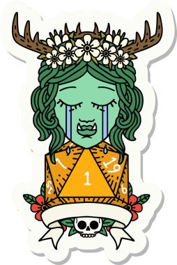 Ağlayan bir Ork Druid karakterinin çıkartması. Bir insan tarafından çizilmiş doğal bir rulo.