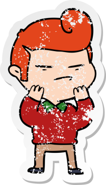 Bir insan tarafından çizilmiş moda saç kesimi olan karikatürlü havalı bir adamın sıkıntılı çıkartması.