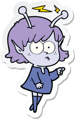 Bir insan tarafından çizilmiş uzaylı bir kızın çıkartması.