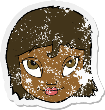 Bir insan tarafından çizilmiş gülümseyen bir karikatür kadın etiketi.