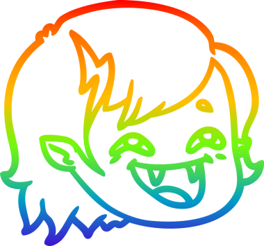 Gökkuşağı gradyan çizgisi bir insan tarafından çizilmiş vampir kız yüzü.