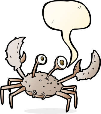 Bir insan tarafından çizilmiş, konuşma balonlu bir yengeç.