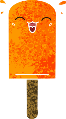 Retro illüstrasyon tarzı tuhaf çizgi film turuncu buz lolipopu bir insan tarafından çizildi.