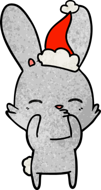 Meraklı tavşan eli çizilmiş Noel Baba şapkası giyen bir insan tarafından çizilmiş.