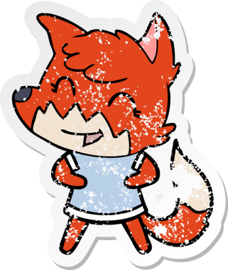 Bir insan tarafından çizilmiş mutlu bir tilkinin sıkıntılı çıkartması.