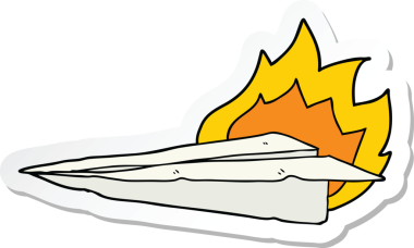 Bir insan tarafından çizilmiş, yanan kağıt uçak etiketi.