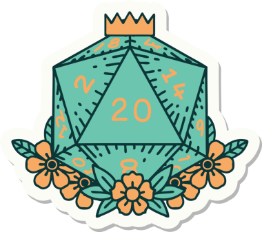 Bir insan tarafından çizilmiş 20 D20 zarının etiketi.