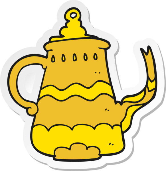 Bir insan tarafından çizilmiş süslü bir kahve makinesinin çıkartması.