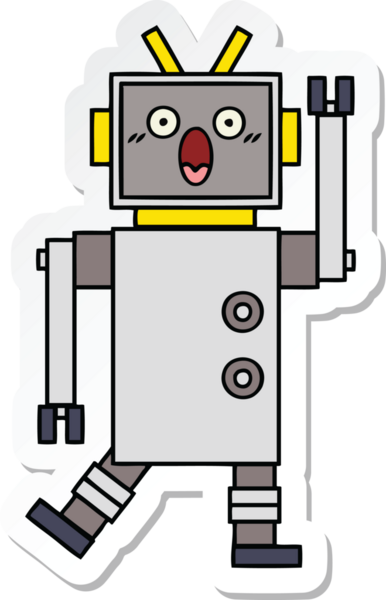 Bir insan tarafından çizilmiş şirin çizgi film robotunun çıkartması.