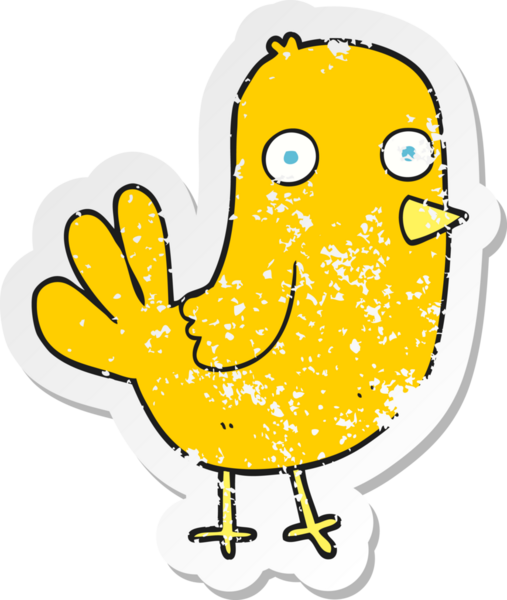 Bir insan tarafından çizilmiş karikatür kuşunun gerilmiş çıkartması.