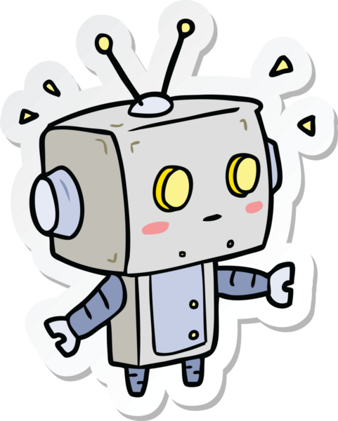 Bir insan tarafından çizilmiş robot karikatür çıkartması.