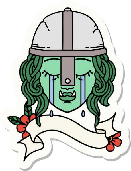 Bir insan tarafından çizilmiş ağlayan bir Ork savaşçı karakterinin çıkartması.