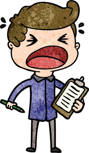 Bir insan tarafından çizilmiş bağıran karikatür satıcısı.